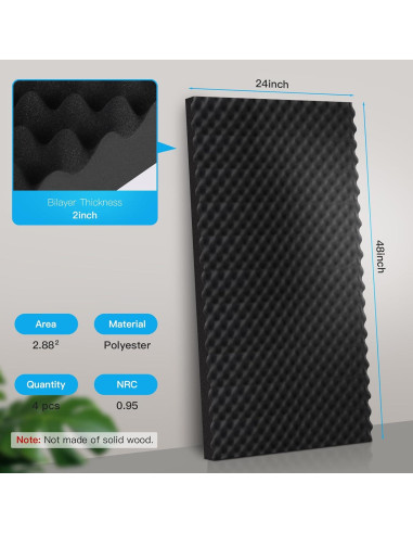 Paneles Acústicos de Espuma Aislante 2 Piezas 121.92x60.96 cm Negro