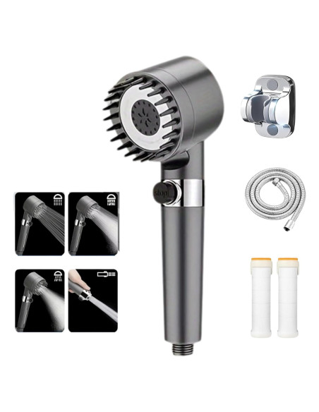 Cabezal de Ducha Alta Presión Genérico 3 Modos Gris Mate