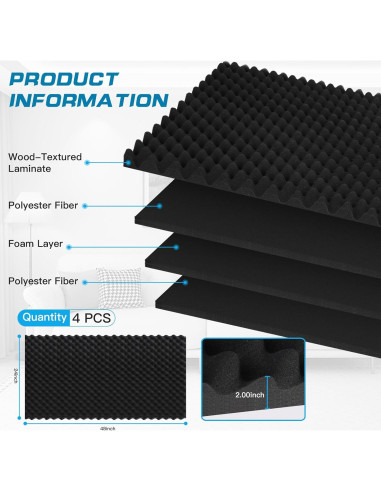 Paneles Acústicos de Espuma Aislante 2 Piezas 121.92x60.96 cm Negro