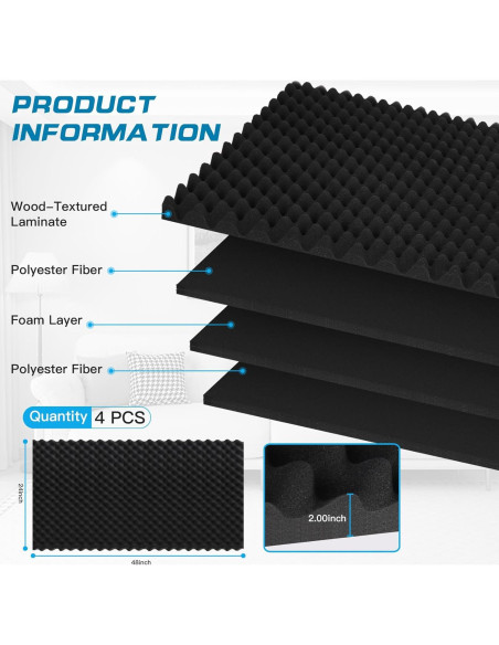 Paneles Acústicos de Espuma Aislante 2 Piezas 121.92x60.96 cm Negro