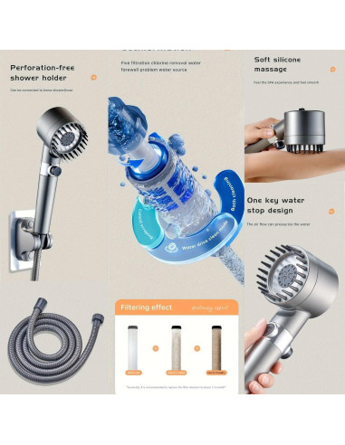 Cabezal de Ducha Alta Presión Genérico 3 Modos Gris Mate