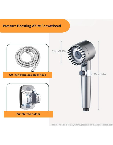 Cabezal de Ducha Alta Presión Genérico 3 Modos Gris Mate