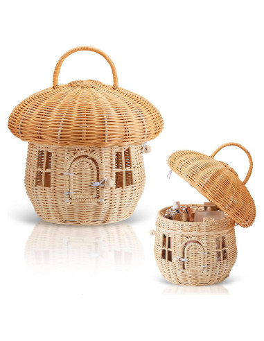 Cesta de Almacenamiento de Ratán Natural TENEBRALUX 24x24x28cm