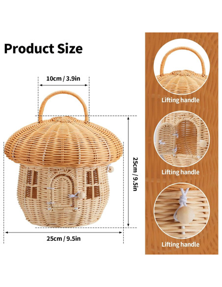 Cesta de Almacenamiento de Ratán Natural TENEBRALUX 24x24x28cm