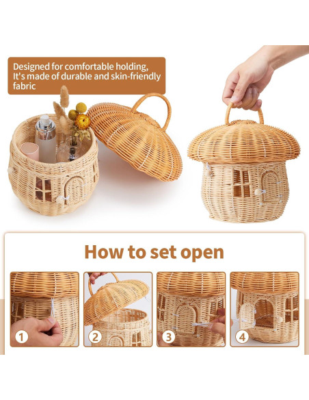 Cesta de Almacenamiento de Ratán Natural TENEBRALUX 24x24x28cm