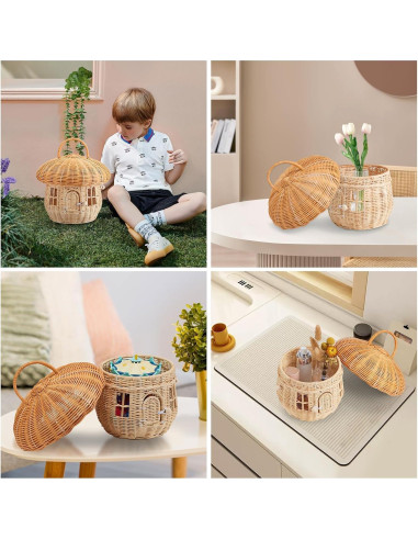 Cesta de Almacenamiento de Ratán Natural TENEBRALUX 24x24x28cm