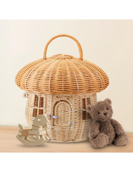 Cesta de Almacenamiento de Ratán Natural TENEBRALUX 24x24x28cm