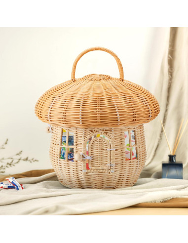 Cesta de Almacenamiento de Ratán Natural TENEBRALUX 24x24x28cm