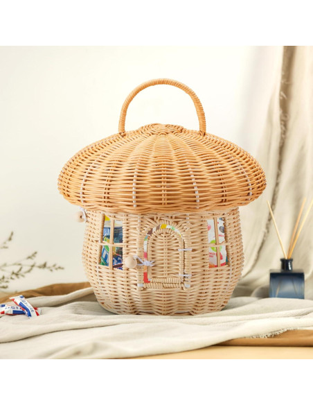 Cesta de Almacenamiento de Ratán Natural TENEBRALUX 24x24x28cm