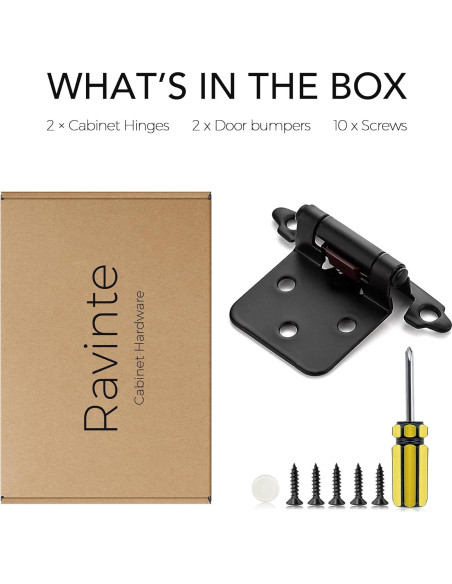 Bisagras de Puerta de Gabinete Ravinte 1/2" Negro Automáticas