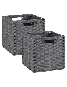 Cestas de Almacenamiento de Mimbre Patvingot - Paquete de 2 Gris