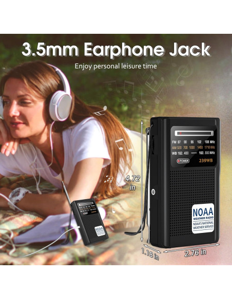 Radio Meteorológica NOAA Greadio Portátil AM/FM a Pilas