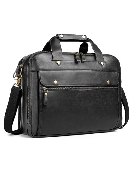 Maletín de Cuero Bosidu para Laptop 15.6" Negro Impermeable