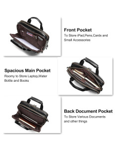 Maletín de Cuero Bosidu para Laptop 15.6" Negro Impermeable 2