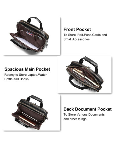 Maletín de Cuero Bosidu para Laptop 15.6" Negro Impermeable