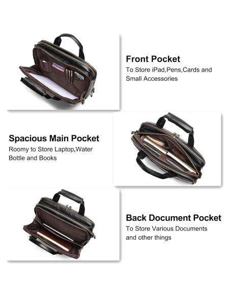 Maletín de Cuero Bosidu para Laptop 15.6" Negro Impermeable