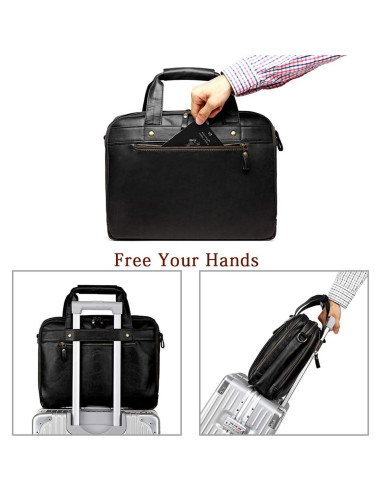 Maletín de Cuero Bosidu para Laptop 15.6" Negro Impermeable