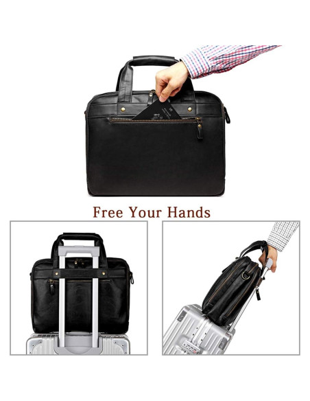 Maletín de Cuero Bosidu para Laptop 15.6" Negro Impermeable