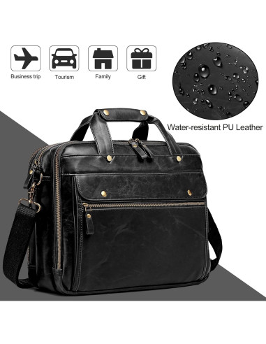 Maletín de Cuero Bosidu para Laptop 15.6" Negro Impermeable