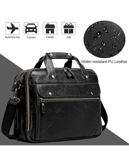Maletín de Cuero Bosidu para Laptop 15.6" Negro Impermeable