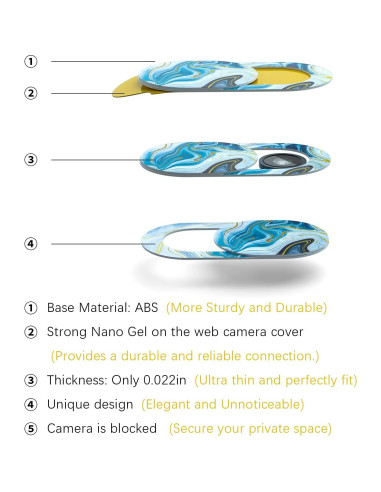 Cubierta Deslizante para Webcam Leadiy - 3 Piezas Mármol