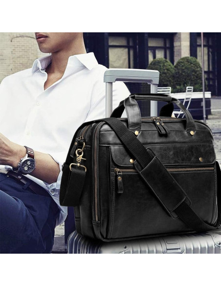Maletín de Cuero Bosidu para Laptop 15.6" Negro Impermeable