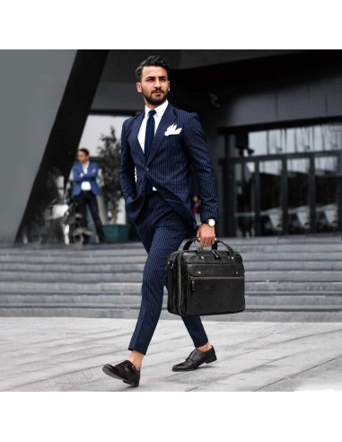 Maletín de Cuero Bosidu para Laptop 15.6" Negro Impermeable