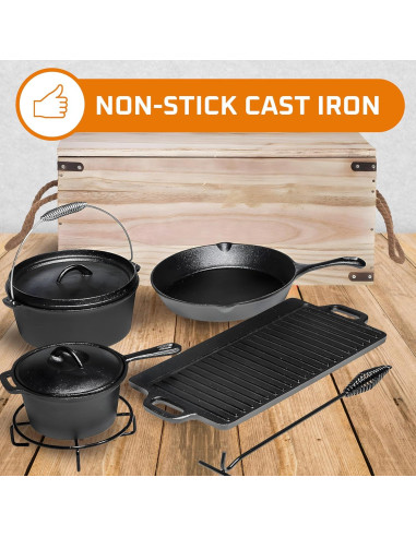 Juego de Cocina Camping Bruntmor 7 Piezas Hierro Fundido