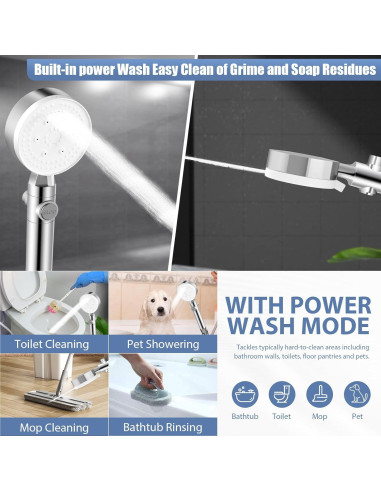 Cabezal de Ducha de Mano Cosuro Alta Presión 8 Modos 139.7 cm