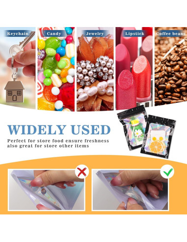 120 Bolsas Mylar Reutilizables Funseeya 6x10cm a Prueba de Olores