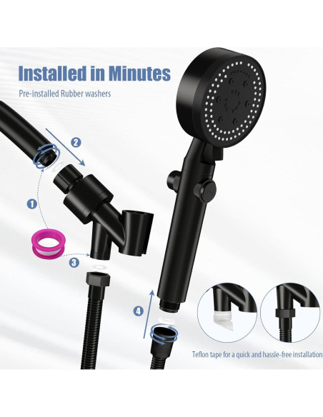 Cabezal de Ducha de Mano Cosuro Alta Presión 8 Modos 139.7 cm
