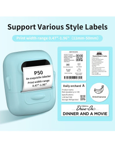Impresora de Etiquetas Térmica Bluetooth P50 - Portátil, 200x300 dpi, Azul 2