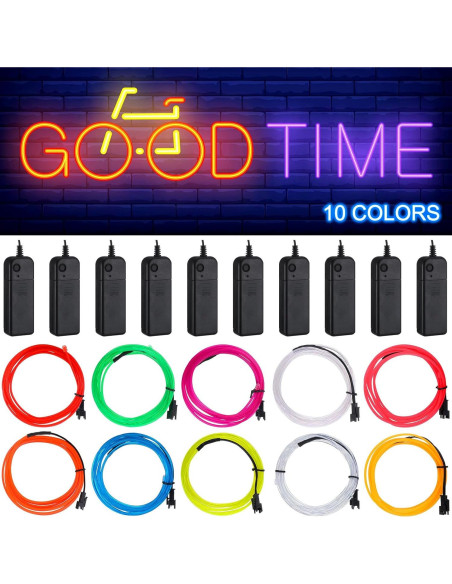 30 Luces Neón EL Wire 2m Cortables Retisee - 10 Colores