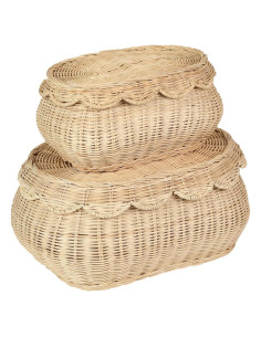 Cestas de Mimbre Tejidas a Mano SIEUSALEVN 2 Pcs con Tapa