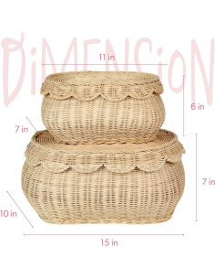 Cestas de Mimbre Tejidas a Mano SIEUSALEVN 2 Pcs con Tapa 2