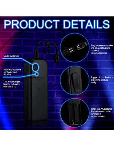 30 Luces Neón EL Wire 2m Cortables Retisee - 10 Colores