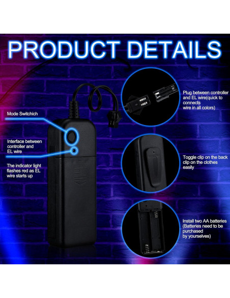 30 Luces Neón EL Wire 2m Cortables Retisee - 10 Colores