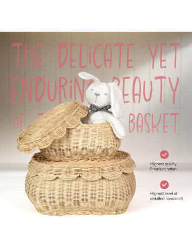 Cestas de Mimbre Tejidas a Mano SIEUSALEVN 2 Pcs con Tapa