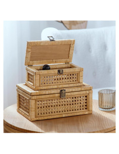 Juego de 2 Cajas Decorativas de Ratán HuiDao Rectangulares