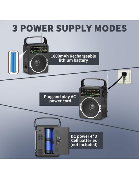 Radio Portátil AM FM Bluetooth 5.0 JEUJUG JEU-BT1622 5W