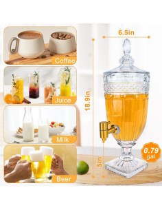 Dispensador de Bebidas de Vidrio Finopro 3 Litros con Grifo 2