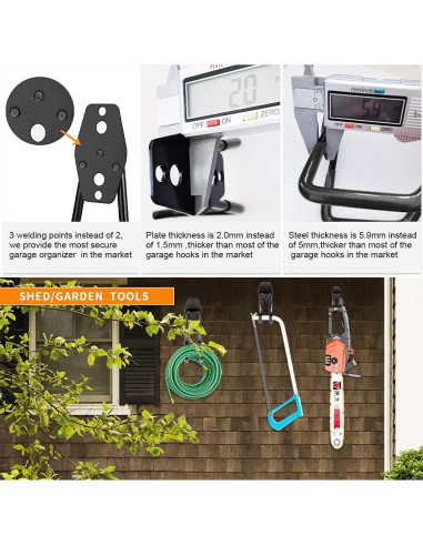 Ganchos de Garaje Pesados Consevisen - Soporte de 36kg - Paquete de 8