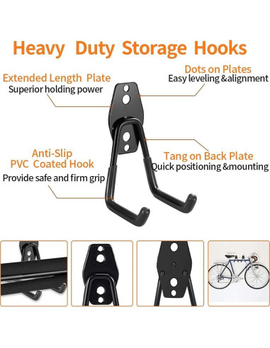 Ganchos de Garaje Pesados Consevisen - Soporte de 36kg - Paquete de 8