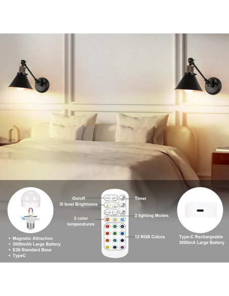 Aplique de Pared Inalámbrico TRLIFE con Control Remoto LED