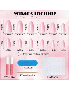 Uñas Postizas Almendra Rosa Medianas AddFavor 240pcs 2