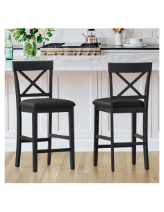 Set de 2 Taburetes de Bar Cozyman Madera Caucho Negro 66cm