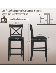 Set de 2 Taburetes de Bar Cozyman Madera Caucho Negro 66cm 2