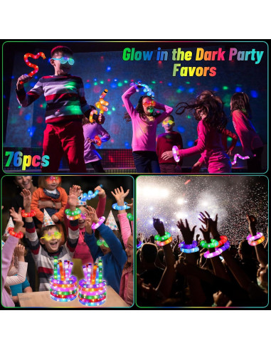 76 Piezas Tubos Brillantes y Gafas LED Oleitodh - Juguetes de Fiesta