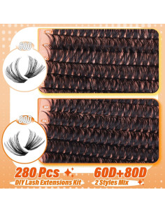 Kit de Extensiones de Pestañas Mavphnee 280Pcs D-Curl 10-18mm 2