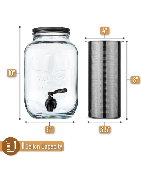 Cafetera de Cold Brew BTaT 3.78L Negra con Filtro Reutilizable